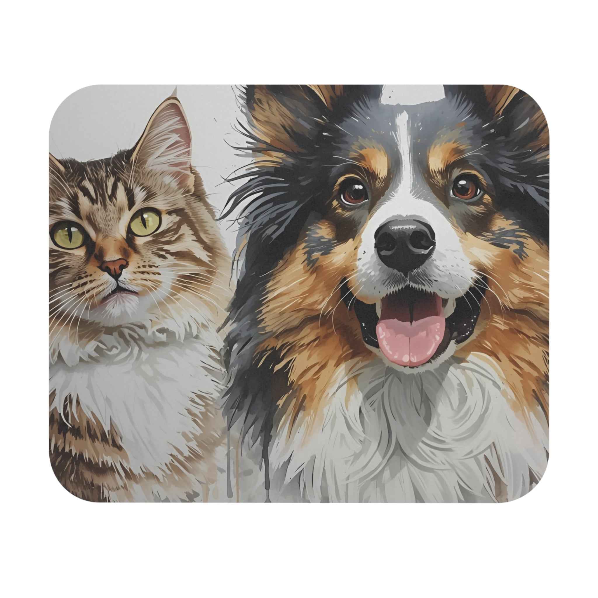 Pet Lovers Mouse Pad with Cat and Dog Design